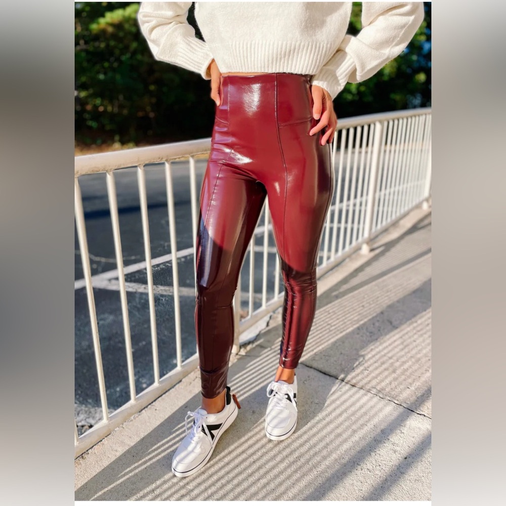 Spanx Faux Ruby Patent Leather Leggings Small Petite, Deep Red Patent leggings